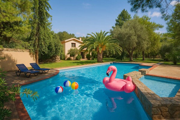 Exterior Pool Area – Relax by the Water
A refreshing outdoor pool with sun loungers, surrounded by peaceful greenery.