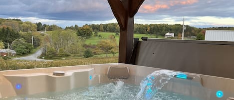 Take in the private hill views from the hot tub.
