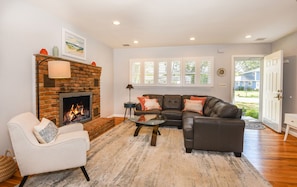 Living room is part of an open concept space