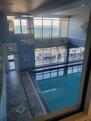 Indoor pool with gorgeous view of Lake Erie