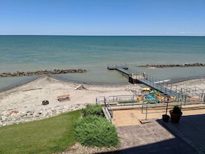 View of Lake Erie beach from private balcony (private beach access for condo guests and owners only)