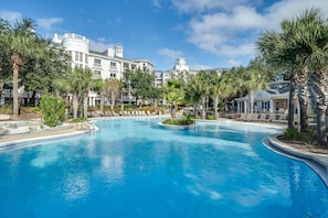 large oasis pools and hot tub just steps away from  the front door of Elations 