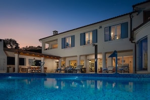 Private outdoor pool on the terrace of the luxury vacation villa by the sea near Šibenik