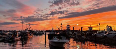 August sunset over harbor