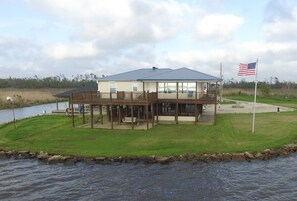 Hooked on Calcasieu is on a peninsula surrounded by water on three sides.