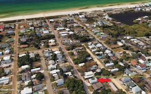 Satellite shot of location and proximity to beach.