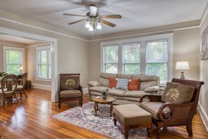 Enjoy snuggling up in this cozy living room.