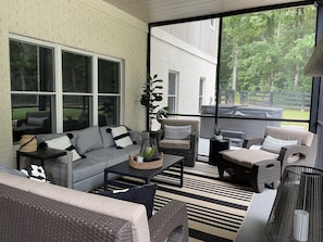Screened Porch with TV and Gas Fireplace