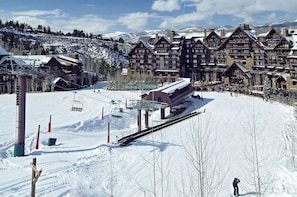 View of what it looks like when you walk out of the lobby from Snow Cloud Lodge.