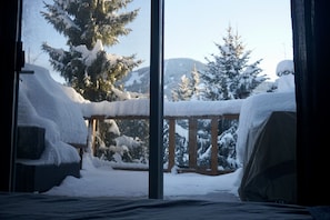 Upper patio. Winter views to Whistler and Blackcomb Mtns from bed:) 