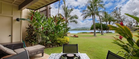 Cozy lanai with ocean views and perfect for outdoor dining