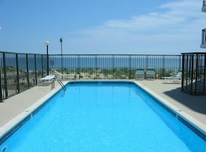 Enjoy the oceanfront pool and lounge deck