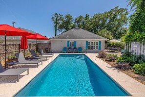Sunny backyard at Sandy Seaclusion with a private pool!