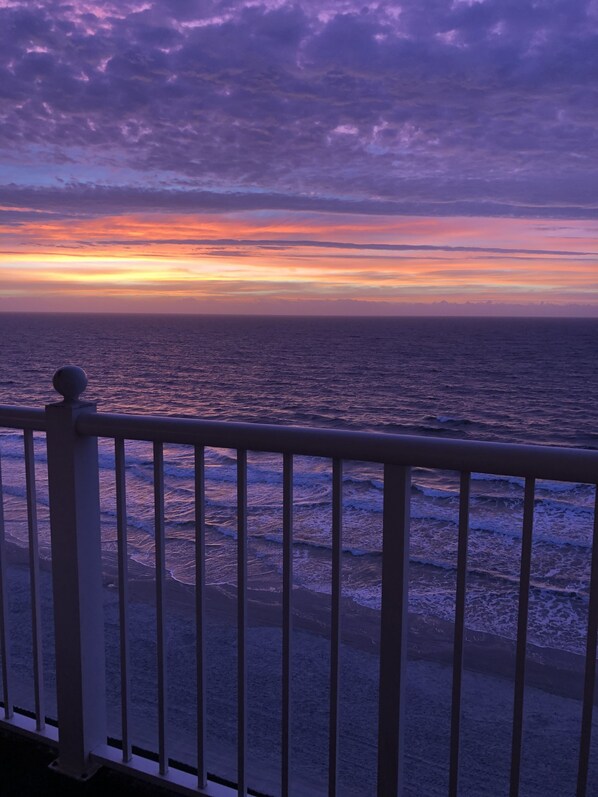 Oceanfront balcony sunrise