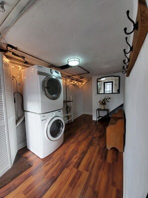Enter through the mudroom. Washer and dryer for your personal use.