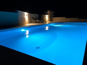 Heated, saline pool