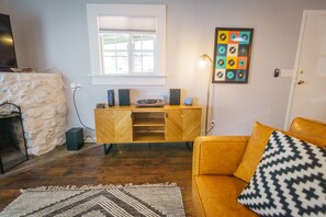 Media cabinet with record player.