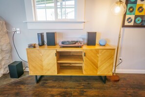 Media cabinet with record player.