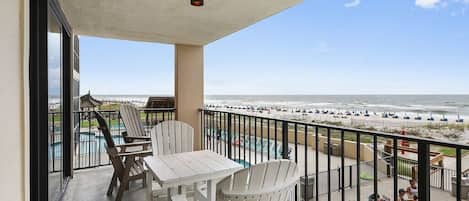 Best of both worlds...awesome view of the pool and kiddie pool and of the beach and the Gulf of Mexico!