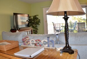 4K UHD tv with bluetooth soundbar and subwoofer. Listen to your own tunes too!
