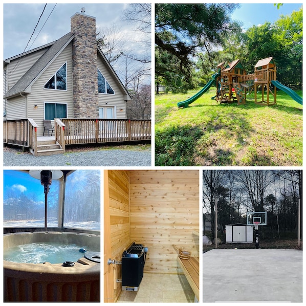Beautiful Chalet with hot tub, private playground, basketball court, sauna!