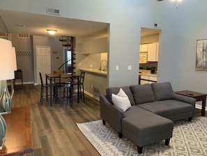 View of the living area.  Our couch folds into a sleeper sofa for two additional guests.