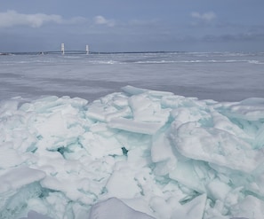 2021 Blue ice on the shore of the condo 