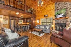 Comfortable great room with 2 full size sofas and recliner