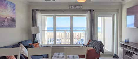 living area with ocean views 