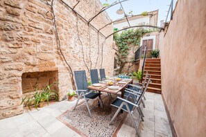 Interior patio with pool and furniture