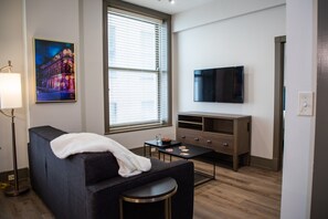 Sink into the cozy sofa after a day exploring the area.