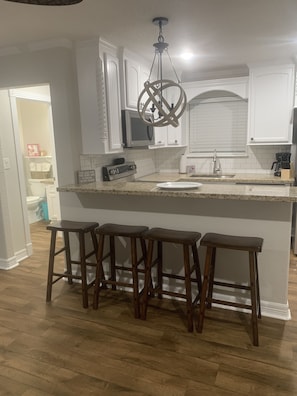 Fully stocked kitchen.