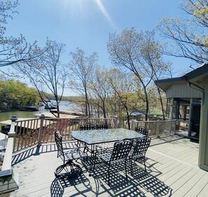 Upper deck lake view with propane / pellet grill (not pictured) 