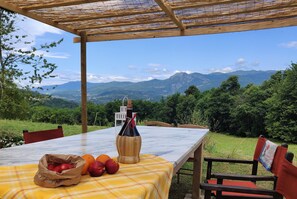 Tuscan Cararra marble table outdoors  