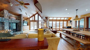 Upstairs Family room with working fireplace