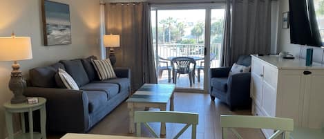 Living area with queen murphy bed 