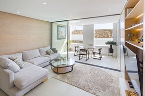 Puerto Banus Seaview Apartment living room with terrace with sea views