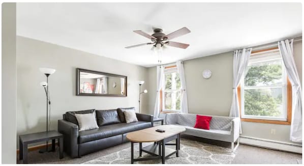 Welcome! Living room Mountain View‘s and comfy IKEAsofa sleeper for groups of 6