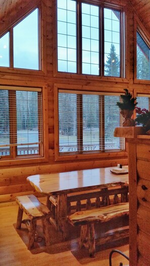 Enjoy dinner in the main Dining Room featuring a 14' custom Pine Table