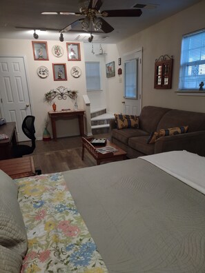 Downstairs bedroom with entrance to upstairs.