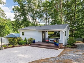 Front of the house with two super comfortable rocking chairs