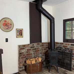 Wood burning stove keeps the main floor toasty.