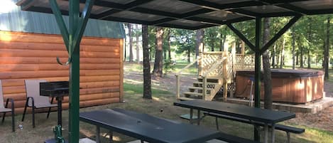 Each cabin has a fridge microwave and coffee pot