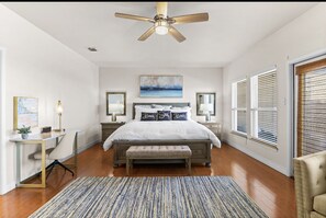 Oversized master suite offers luxury linens