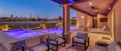 Fire pit, spa, and pool