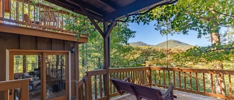 Front deck with 2 person swing and beautiful view