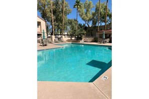 Mesa Condo, heated pool and spa, private laundry, and gym access.