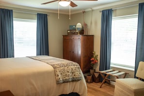 The bedroom holds our souvenirs from China and Africa. 