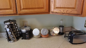 Rice maker, toaster, coffee, tea, and more available for guests!
