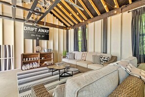 Cozy pool cabana with flat screen TV